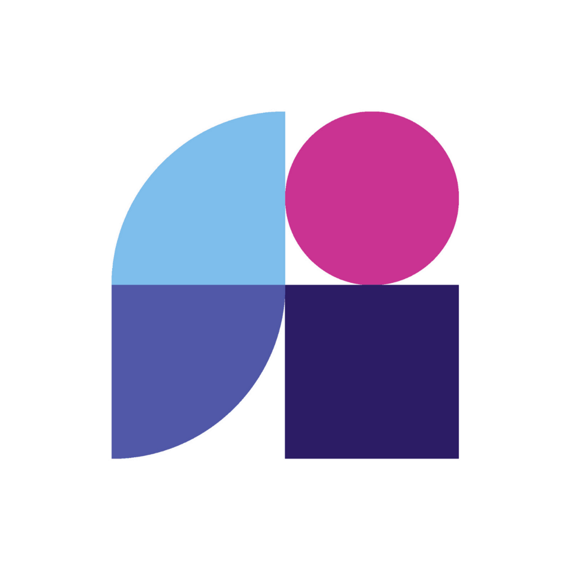 Das Logo der Servicestelle Inklusion im Kulturbereich auf weißem Hintergrund. Es besteht aus vier abstrakt-geometrischen Grundformen, die zu einem quadratischen Gesamtsymbol angeordnet sind: Oben links ein hellblaues Viertelkreissegment, unten links ein dunkelblaues Segment mit abgerundeter Außenkante, oben rechts ein magentafarbener Kreis und unten rechts ein dunkelviolettes Quadrat. Die Formen wirken wie Bausteine, die harmonisch ineinandergreifen.