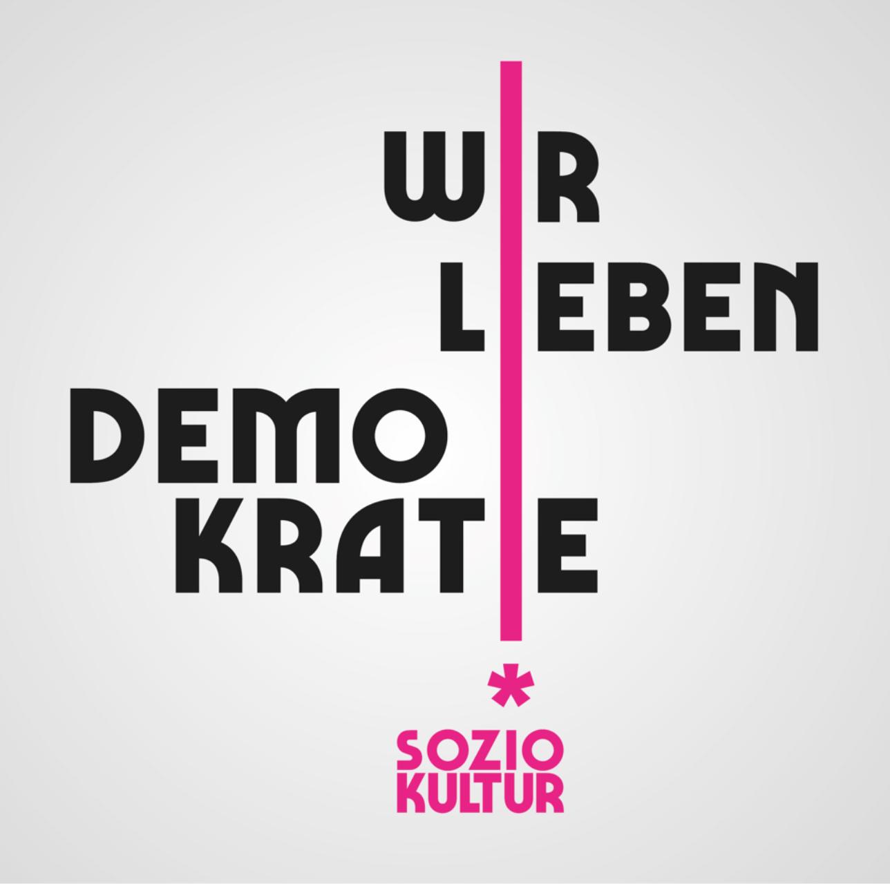 Kampagnen-Logo Wir leben Demokratie des Verbands Soziokultur auf grauem Grund.