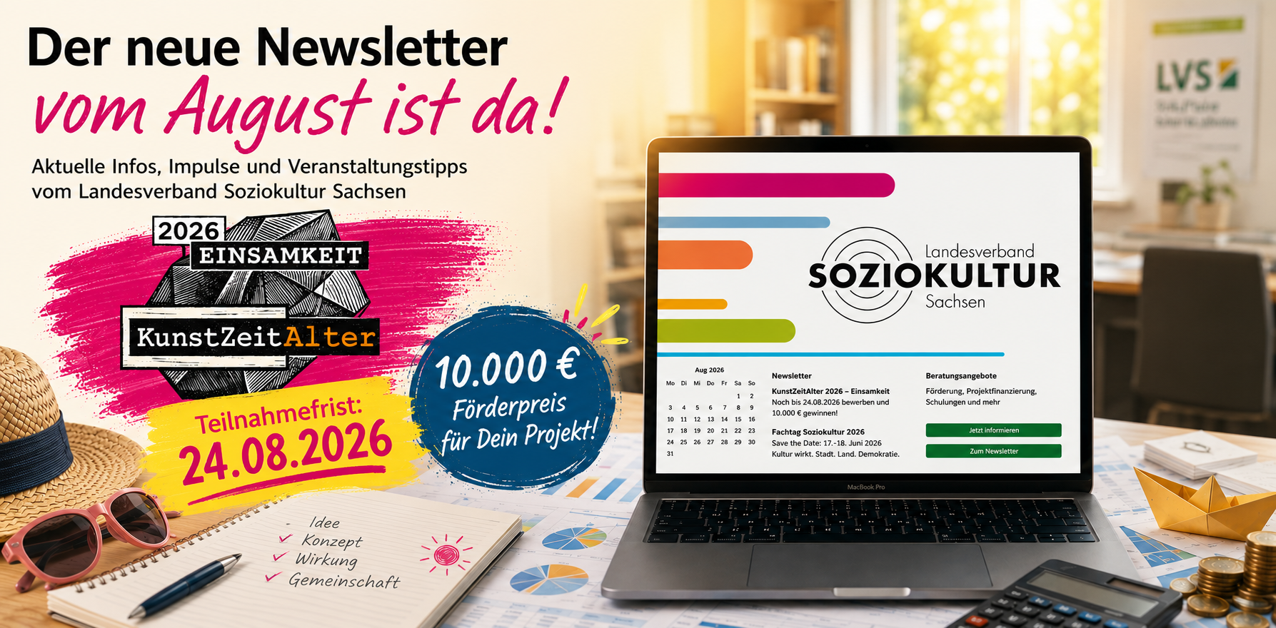 Newsletter des Landesverbands Soziokultur Sachsen mit Förderpreis „KunstZeitAlter 2026“.