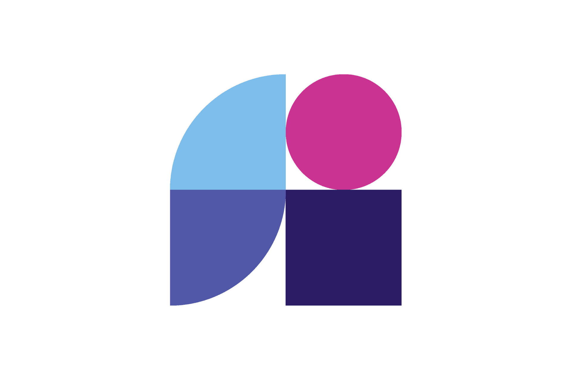 Das Logo der Servicestelle Inklusion im Kulturbereich auf weißem Hintergrund. Es besteht aus vier abstrakt-geometrischen Grundformen, die zu einem quadratischen Gesamtsymbol angeordnet sind: Oben links ein hellblaues Viertelkreissegment, unten links ein dunkelblaues Segment mit abgerundeter Außenkante, oben rechts ein magentafarbener Kreis und unten rechts ein dunkelviolettes Quadrat. Die Formen wirken wie Bausteine, die harmonisch ineinandergreifen.