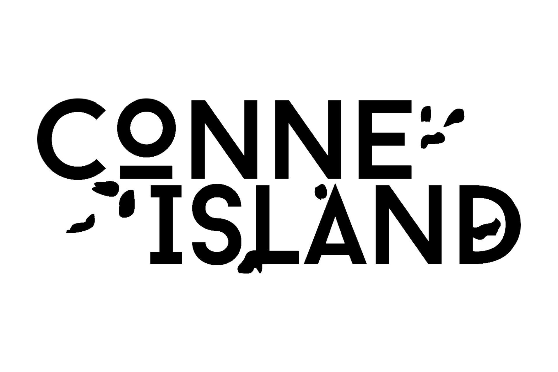 Das Logo zeigt den Schriftzug ‚CONNE ISLAND‘ in einer schwarzen, modern-geometrischen Schriftart auf weißem Hintergrund. Die Buchstaben weisen stilisierte, teils abgelöste oder ergänzte Formen auf, die einen grafischen, fast schablonenartigen Charakter haben und an die Ästhetik des Conne Island erinnern.