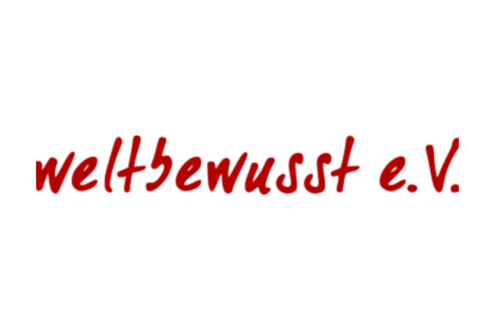 Das Logo des Vereins weltbewusst e.V. ist minimalistisch gestaltet und verzichtet auf zusätzliche grafische Symbole. Hier sind die Details für den Alternativtext: Inhalt: Das Logo besteht ausschließlich aus dem Vereinsnamen „weltbewusst e.V.“. Farbe: Der gesamte Schriftzug ist in einem kräftigen Dunkelrot gehalten. Typografie: Die gewählte Schriftart ist eine dynamische, leicht kursive Handschrift mit weichen Linien, die dem Logo eine persönliche und informelle Note verleiht. Hintergrund: Das Logo ist auf einem neutralen, weißen Hintergrund freigestellt.