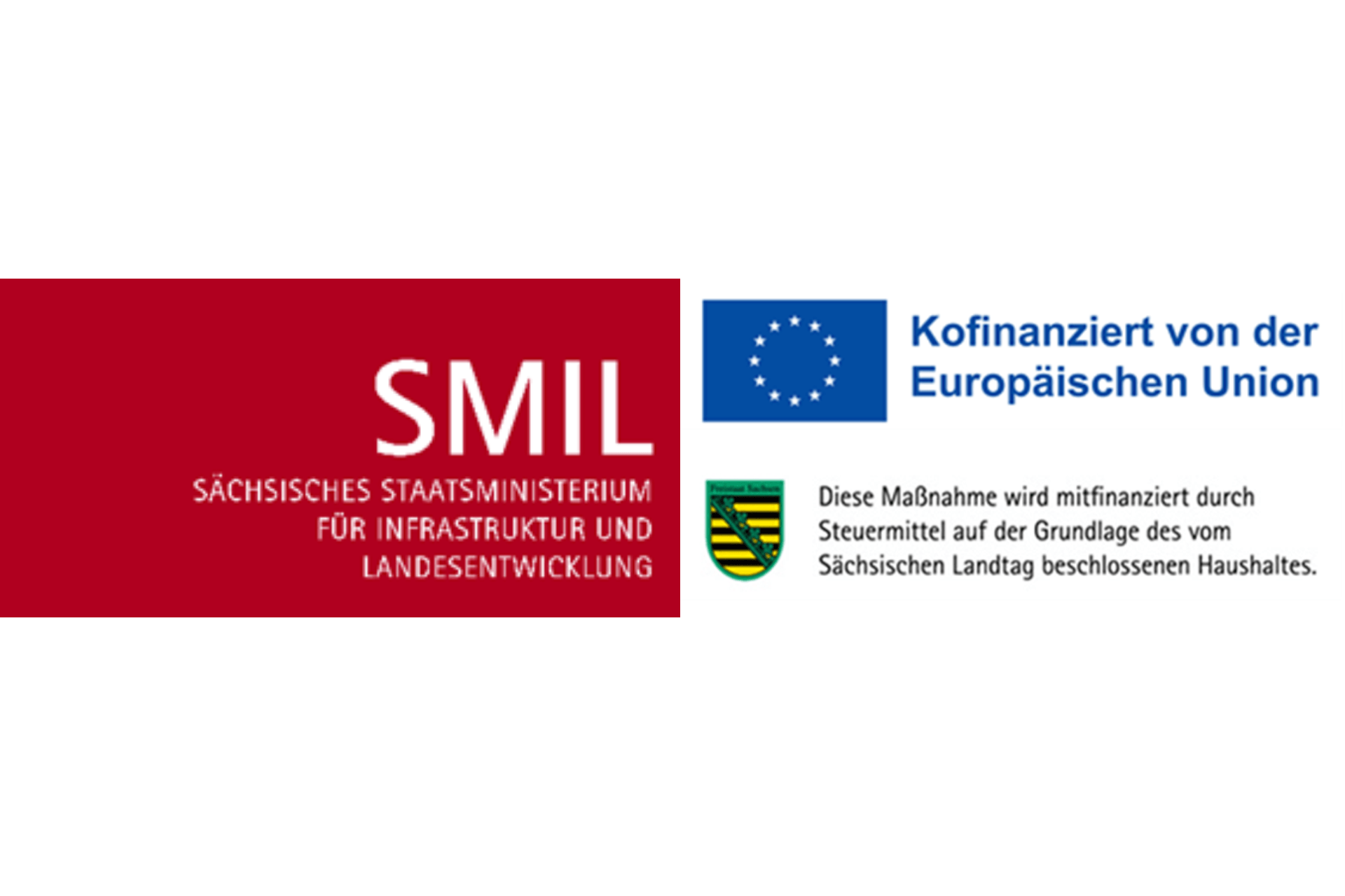 Logos des Sächsischen Staatsministeriums (SMIL) und Kofinanzierung durch die Europäische Union.